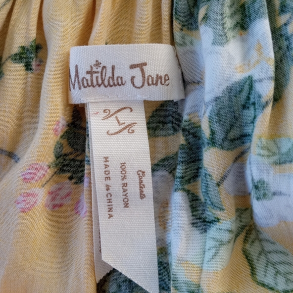 MATILDA JANE Gold & Aqua Floral Ruffled Off Shoulder Dress | L - Picture 8 of 8